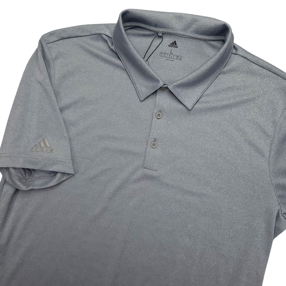 Adidas Polo Shirt Mens L Blue Heather Solid Golf Performance Lightweight Top